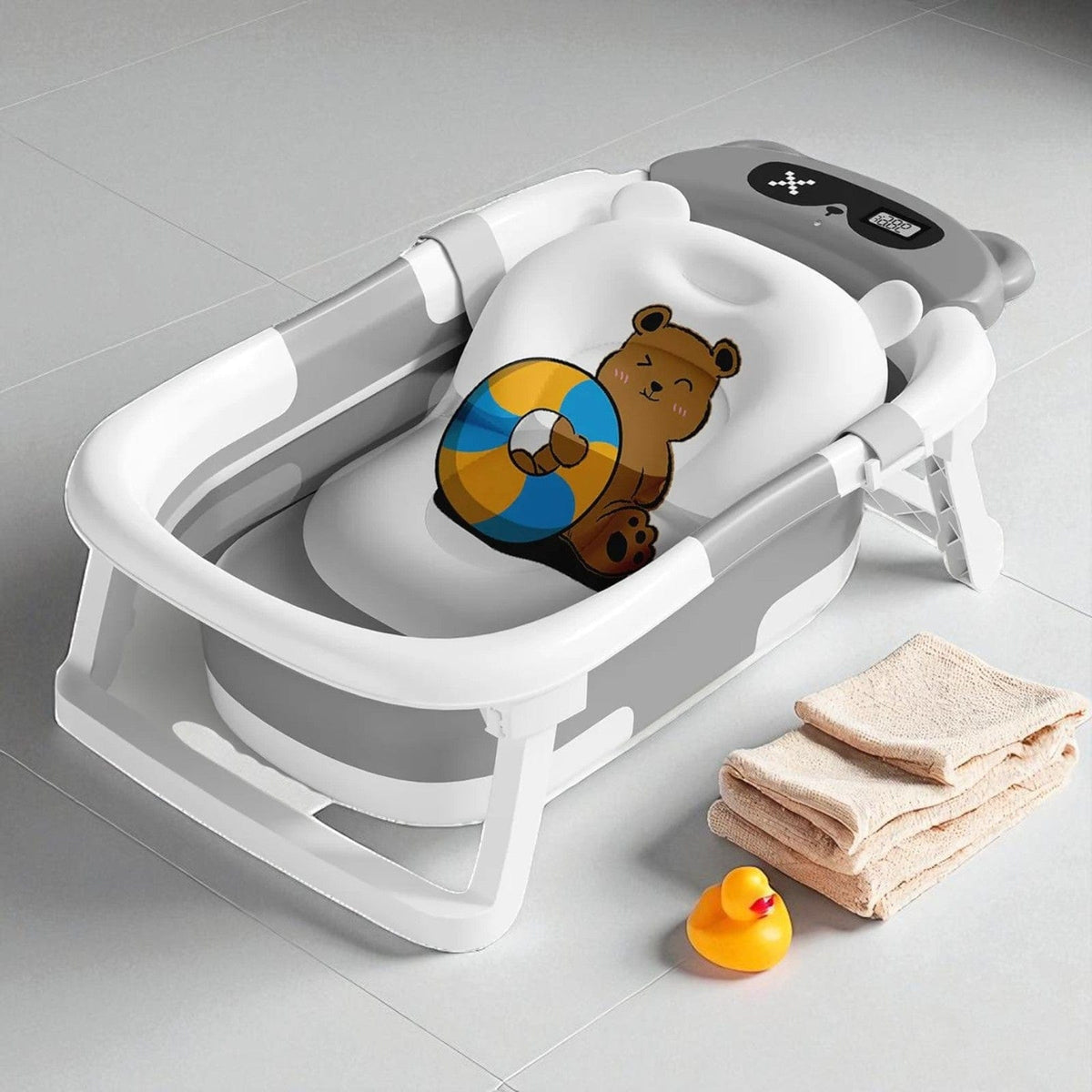 Baignoire Bebe Siege Integre - Gris Ours : Confort et Sécurité Ultimes