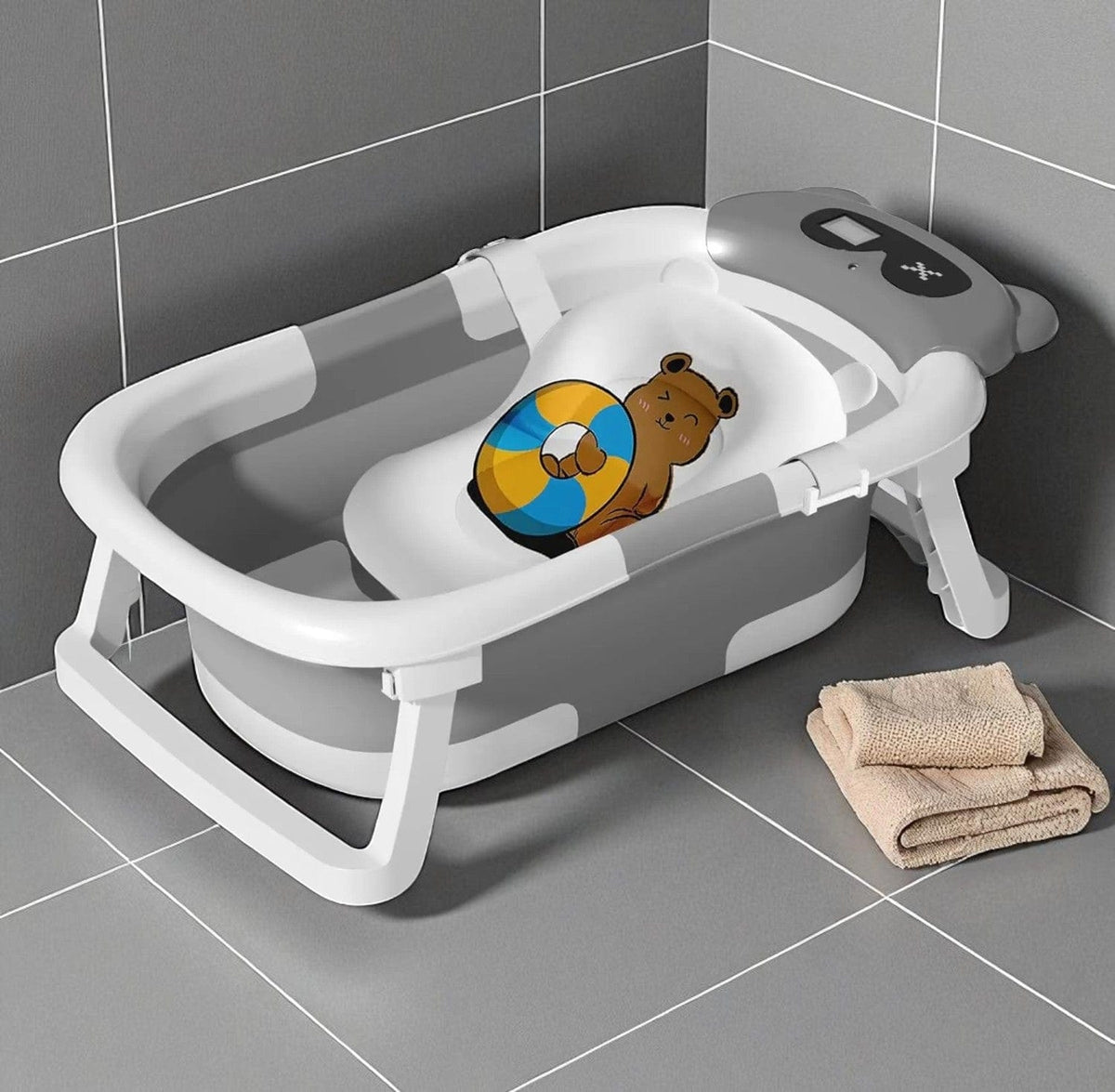 Baignoire Bebe Siege Integre - Gris Ours : Confort et Sécurité Ultimes