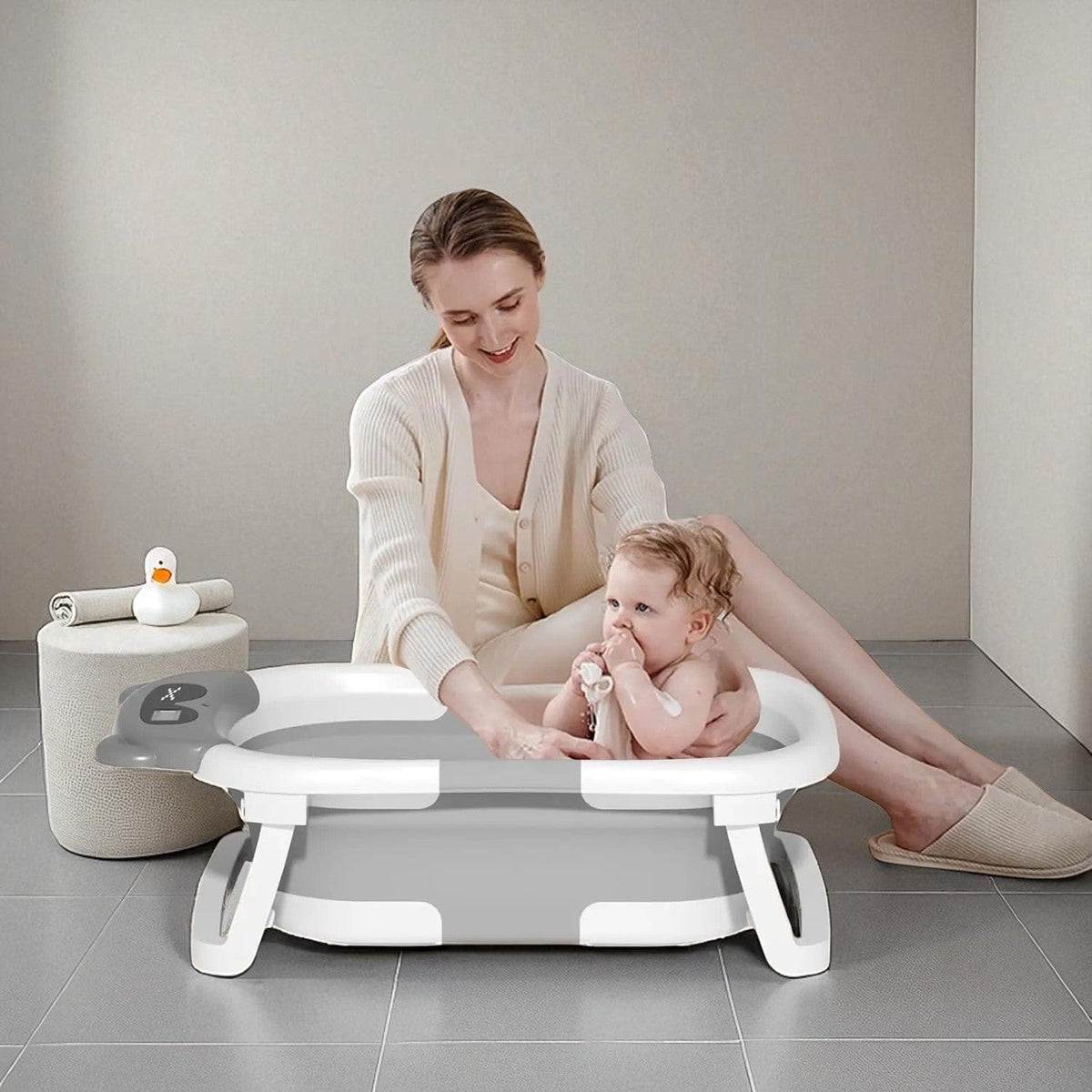 Baignoire Bebe Siege Integre - Gris Ours : Confort et Sécurité Ultimes
