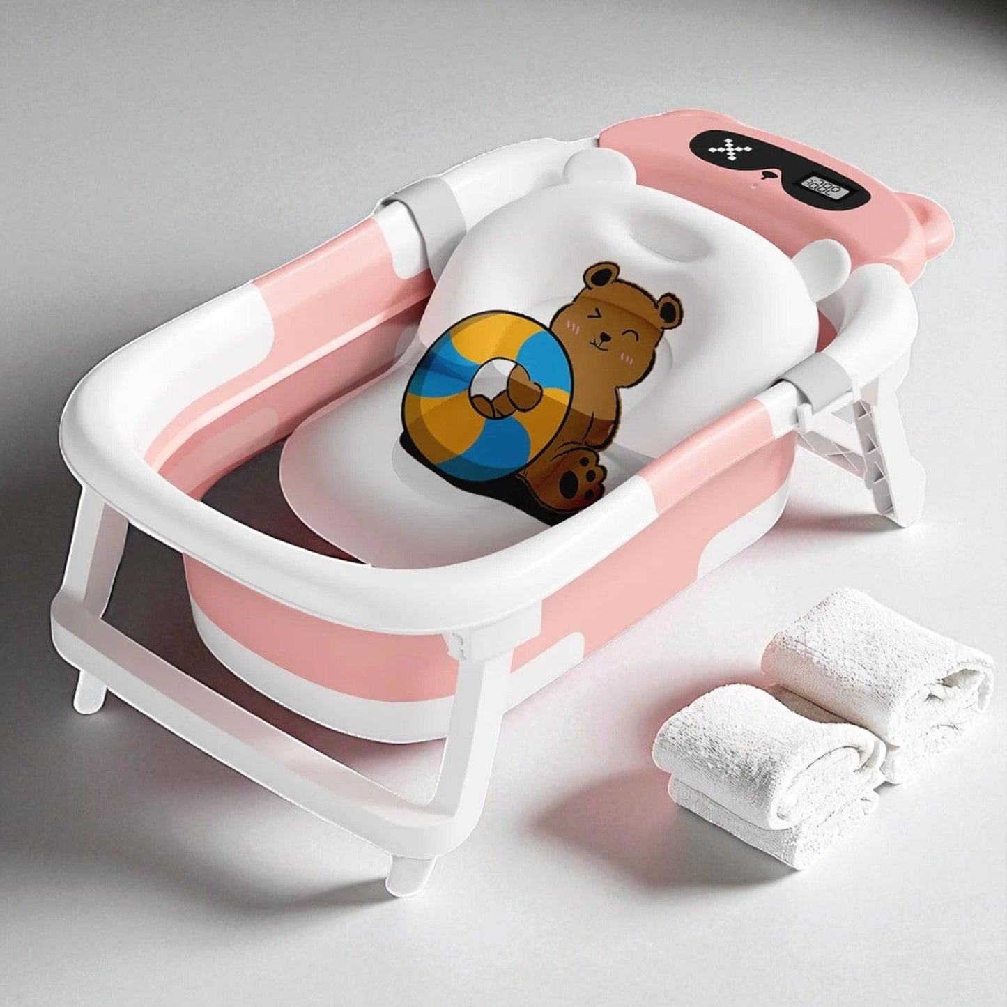 Baignoire Bebe Siege Integre - Rose Ours : Confort Unique et Sécurité