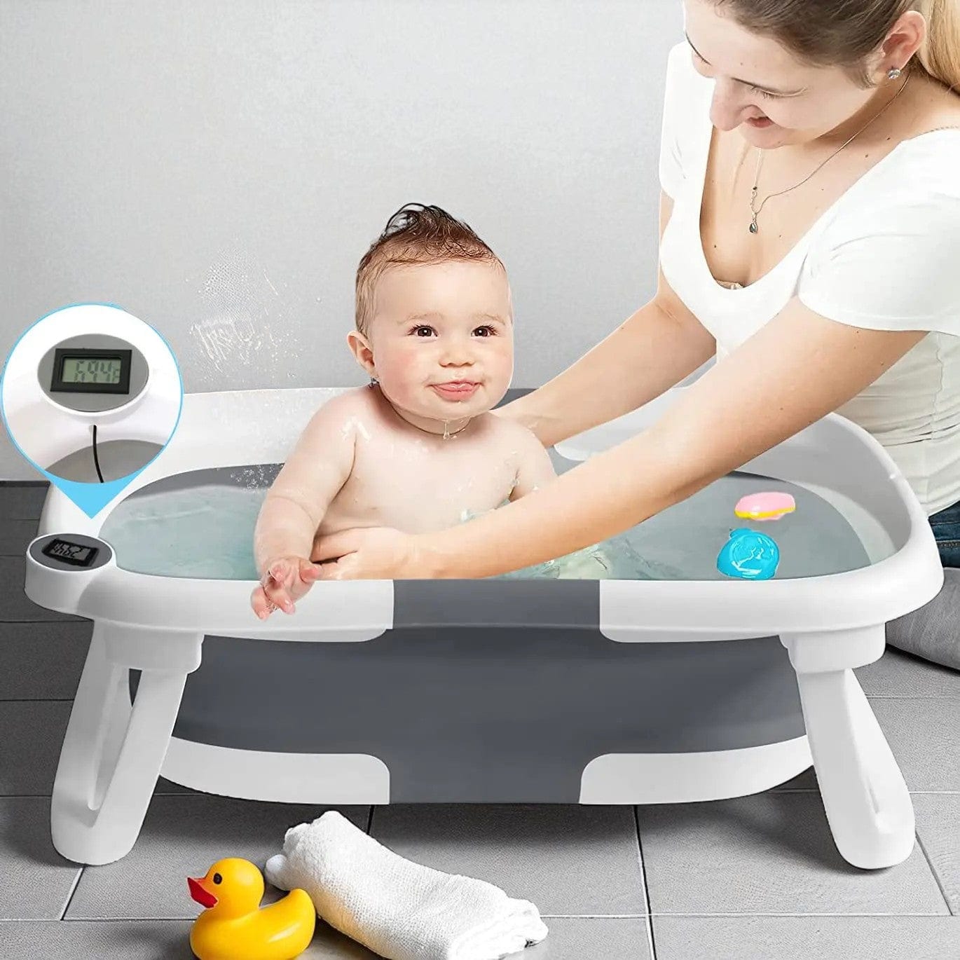 Baignoire Bebe Siege Integre - Simple Gris : Confort et Sécurité