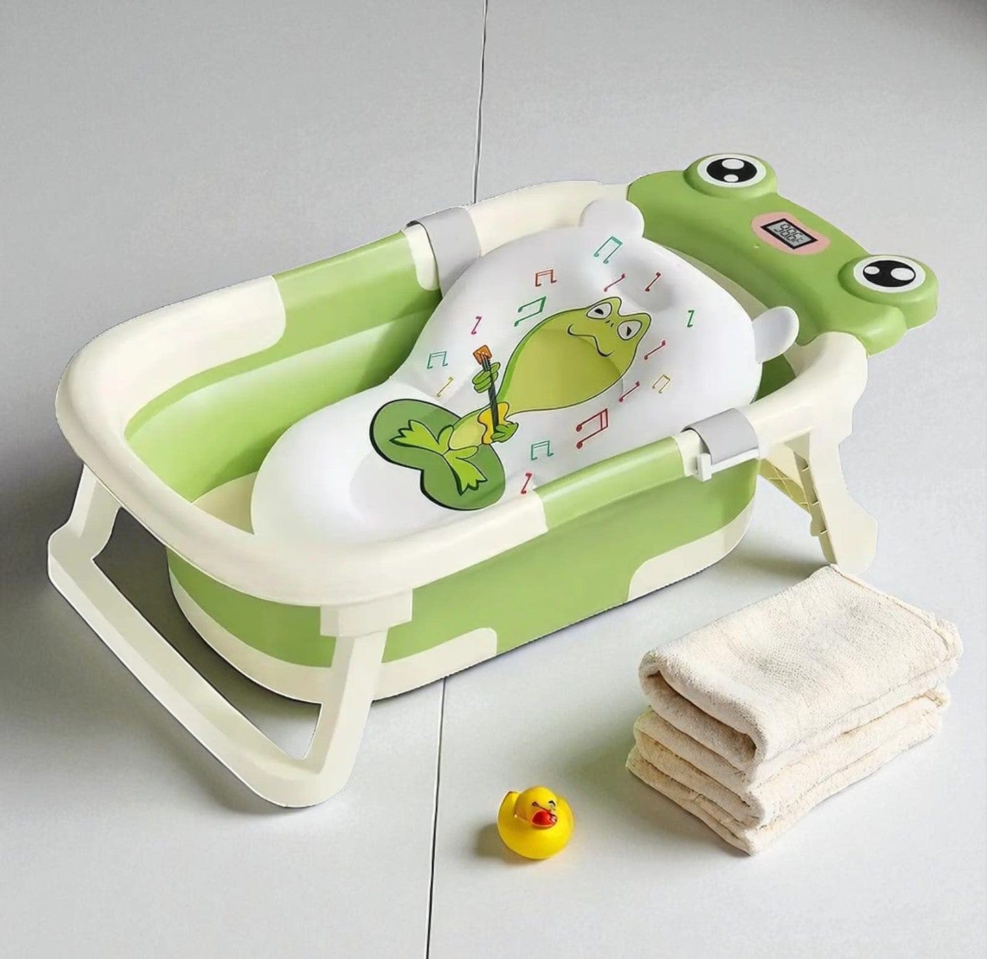 Baignoire Bebe Siege Integre - Vert Grenouille, Confort Ultime