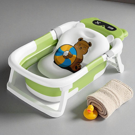 Baignoire Bebe Siege Integre - Vert Ours, Confort et Sécurité Ultimes